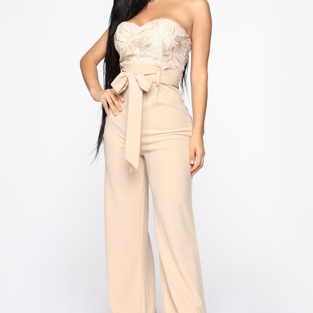 Fashion Nova Cream Strapless Jumpsuit perfect for Easter, weddings or church ⛪️